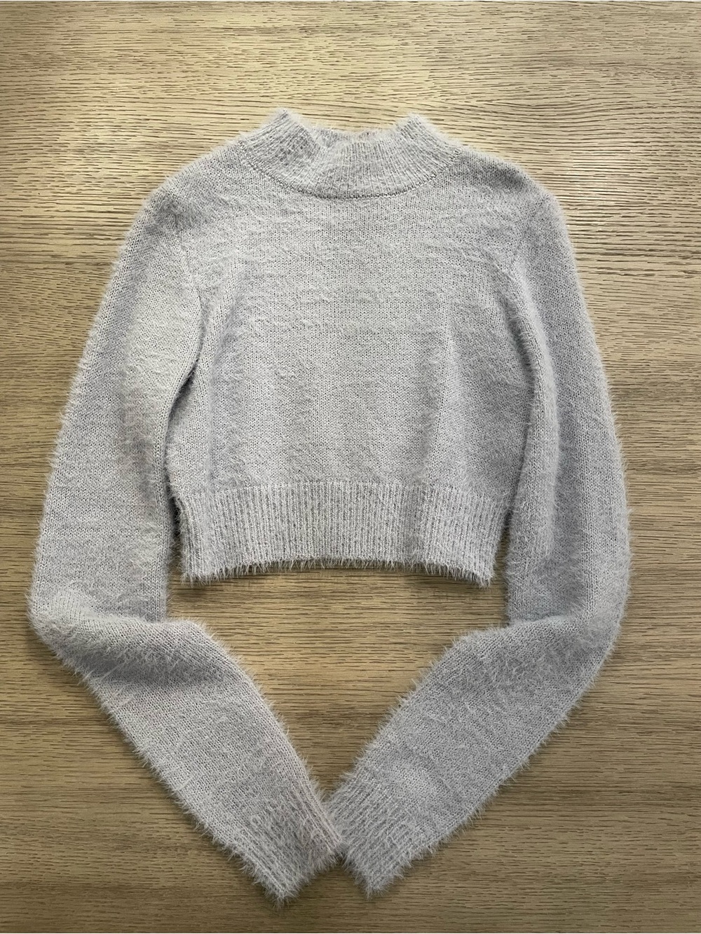 Sky and Sparrow Cropped Fuzzy Turtleneck Sweater - Light Blue